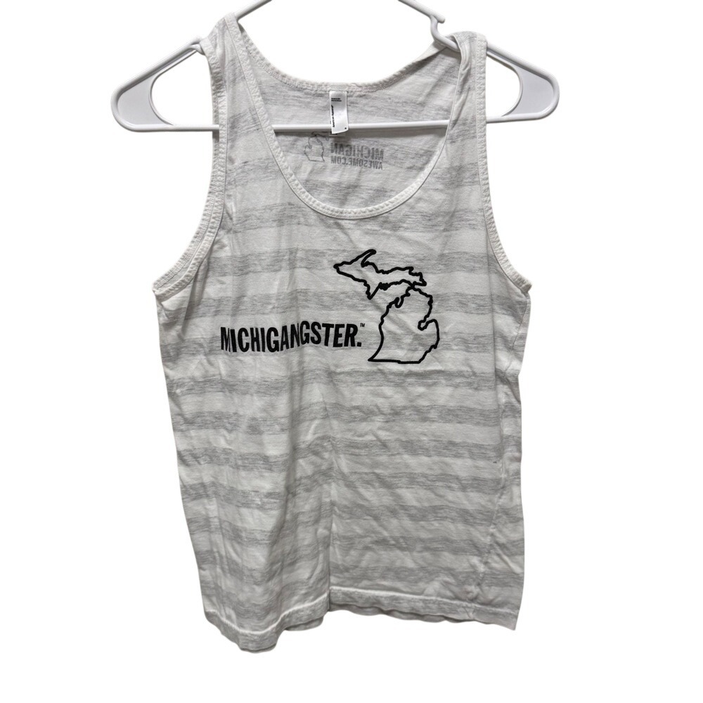 Michigan Gangster Tank Top Michigan Awesome Graphic Print Striped‎ White Small